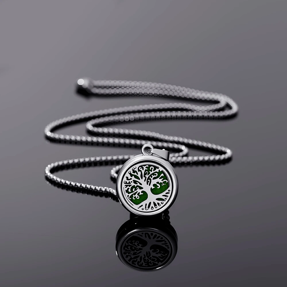 Tree Of Life Aromatherapy Perfume Locket Fashion Essential Oil Diffuser Necklace For Women Pendant Jewelry Gift