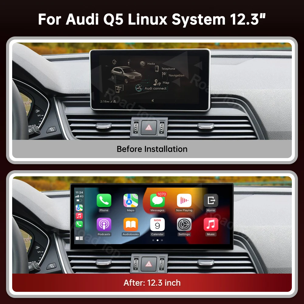 Para Audi Q5 2018-2019 Sistema MIB2 RoadTop 12.3 Pantalla Multimedia Inalámbrica para Auto con CarPlay, Android Auto, Airplay y Función Autolink 3