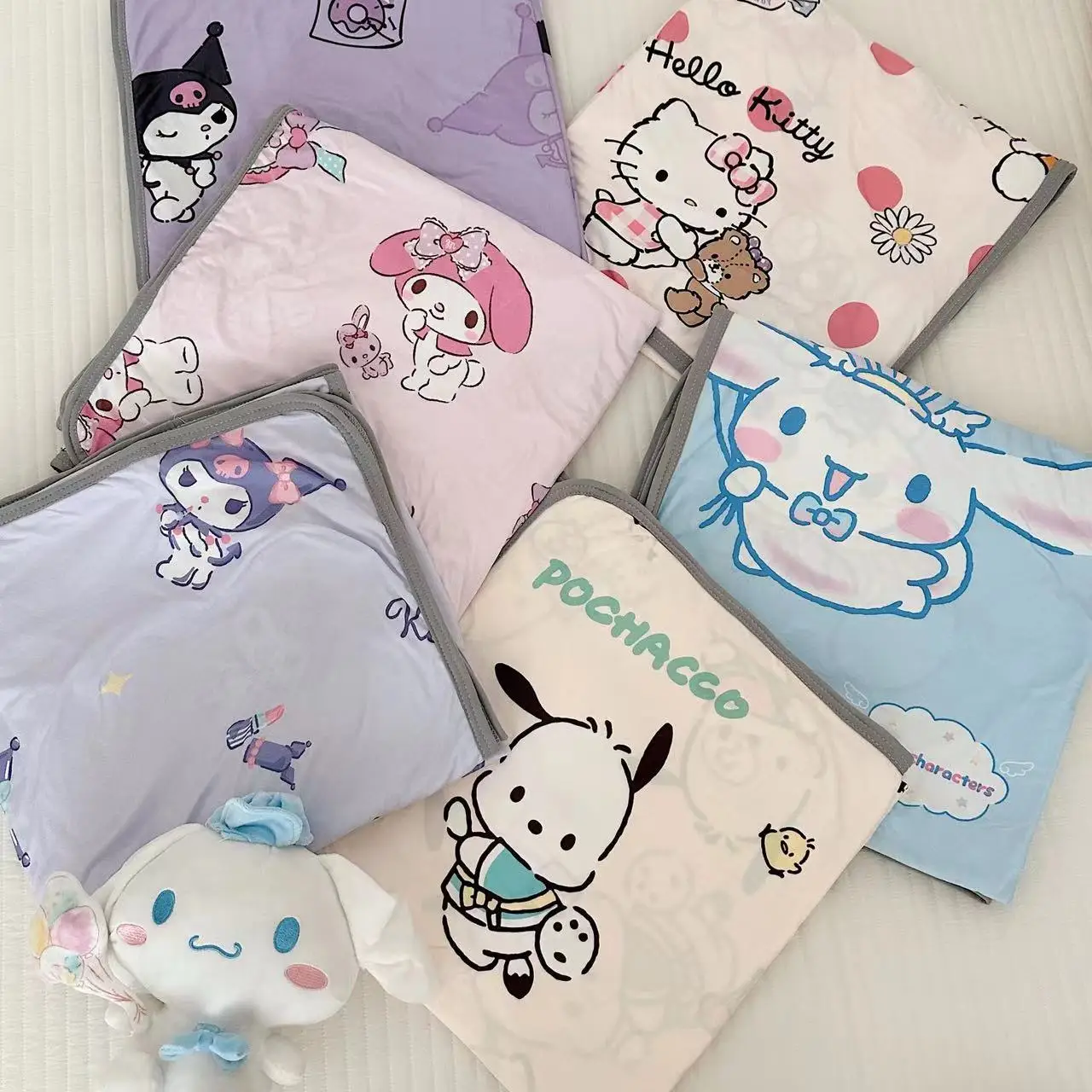 

New Kawaii Sanrio Hellokitty Mymelody Air Conditioning Blanket Anime Cartoon Knitted Cotton Children Summer Breathable Gifts