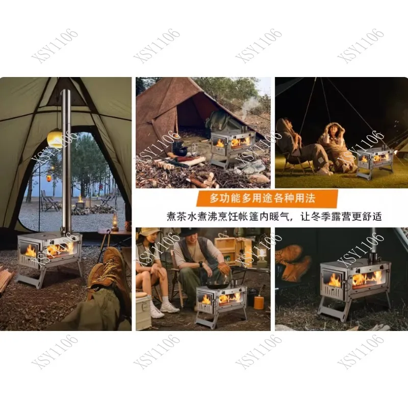 Foldable Wood BBQ Stove Stainless Steel Portable Camping Tent Heater Outdoor Hiking Cooking Survival Gear