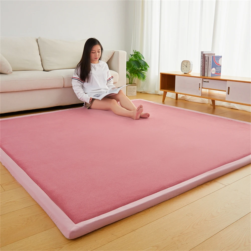 

Thicken 2cm Tatami Rug Coral Fleece Bedroom Living Room Carpet Window Bedside Children's Baby Crawling Solid Color Non-Slip Mat