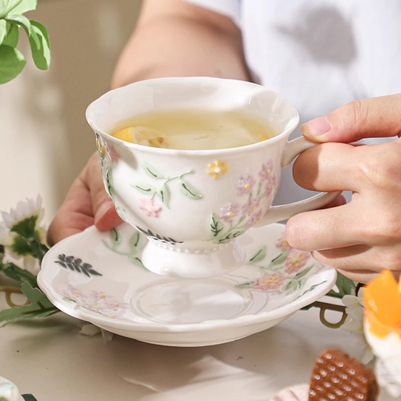 

Creative Floral Pattern Cute Cups, Household Office Items Porcelain Water Mug, Minimalist style Coffee Cup and Plate Combination