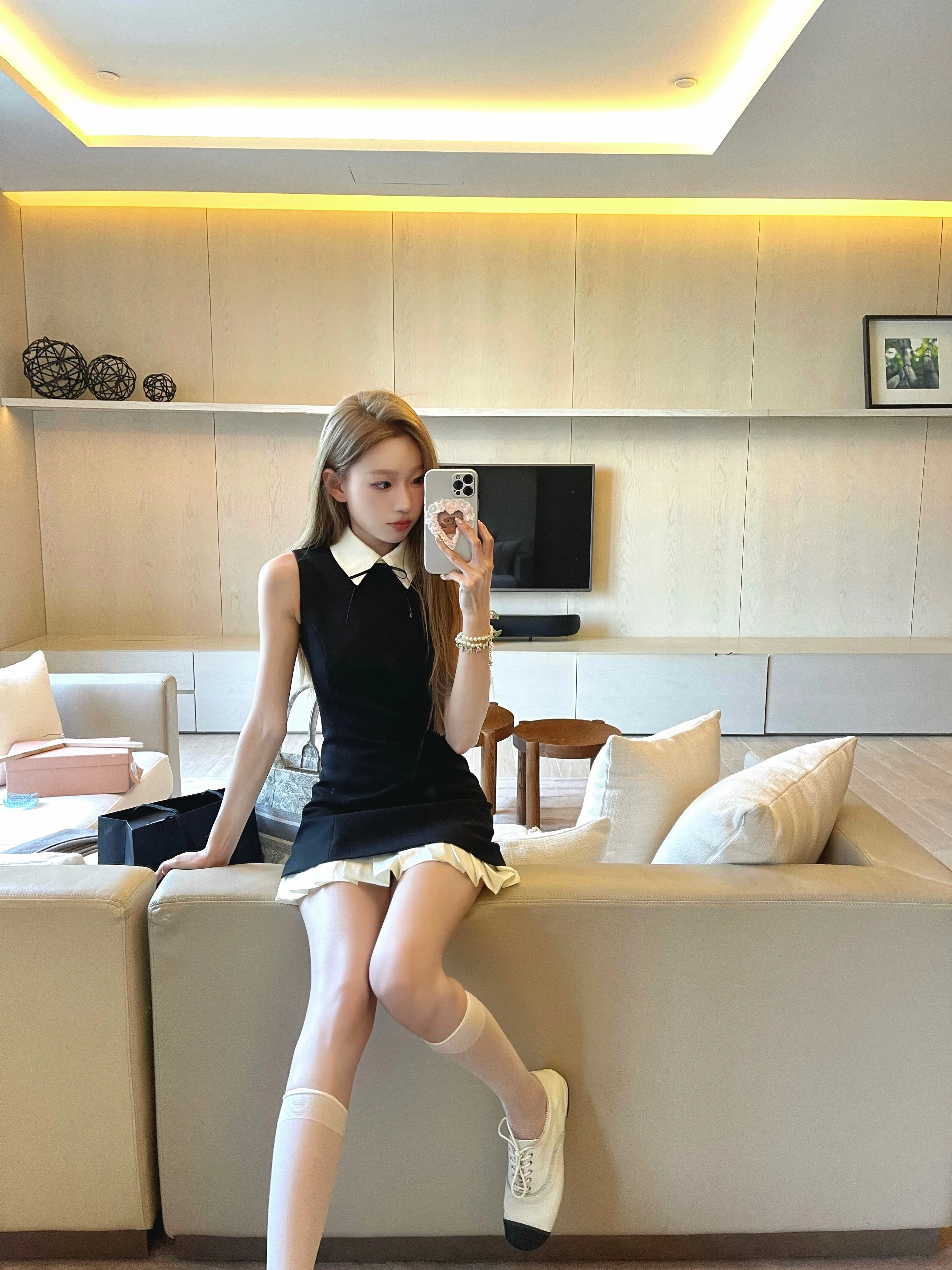 Contrast Color One Pieces Korea Bow Polo Dresses For Women 2023 Summer Sweet Mini Skirt Sundress Y2K