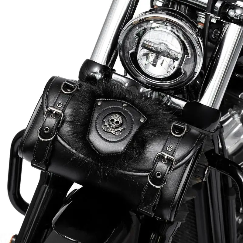 G7NA Punk Design Fahrrad-Fronttasche, PU-Leder, große Kapazität, Aufbewahrungstasche mit verstellbaren Schnallen für – Detail 2