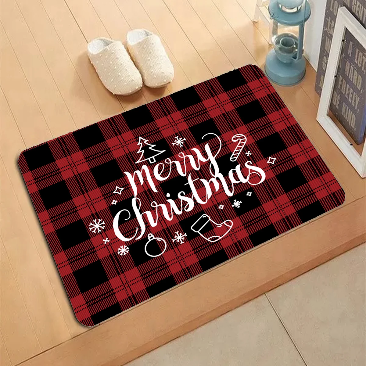 Christmas plaid  Pattern Carpet Entrance Doormat Non-slip Living Room Kitchen Bedroom Decor Rug Hang Lamps Floor Mats Home Decor