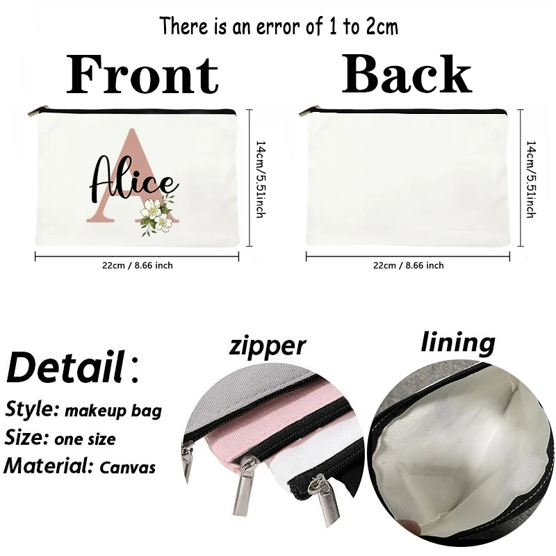 Floral Letters Custom Name Makeup Bag Best Gift for Bridesmaid Teachers Friends Women Purse Personalise Gift for Birthday