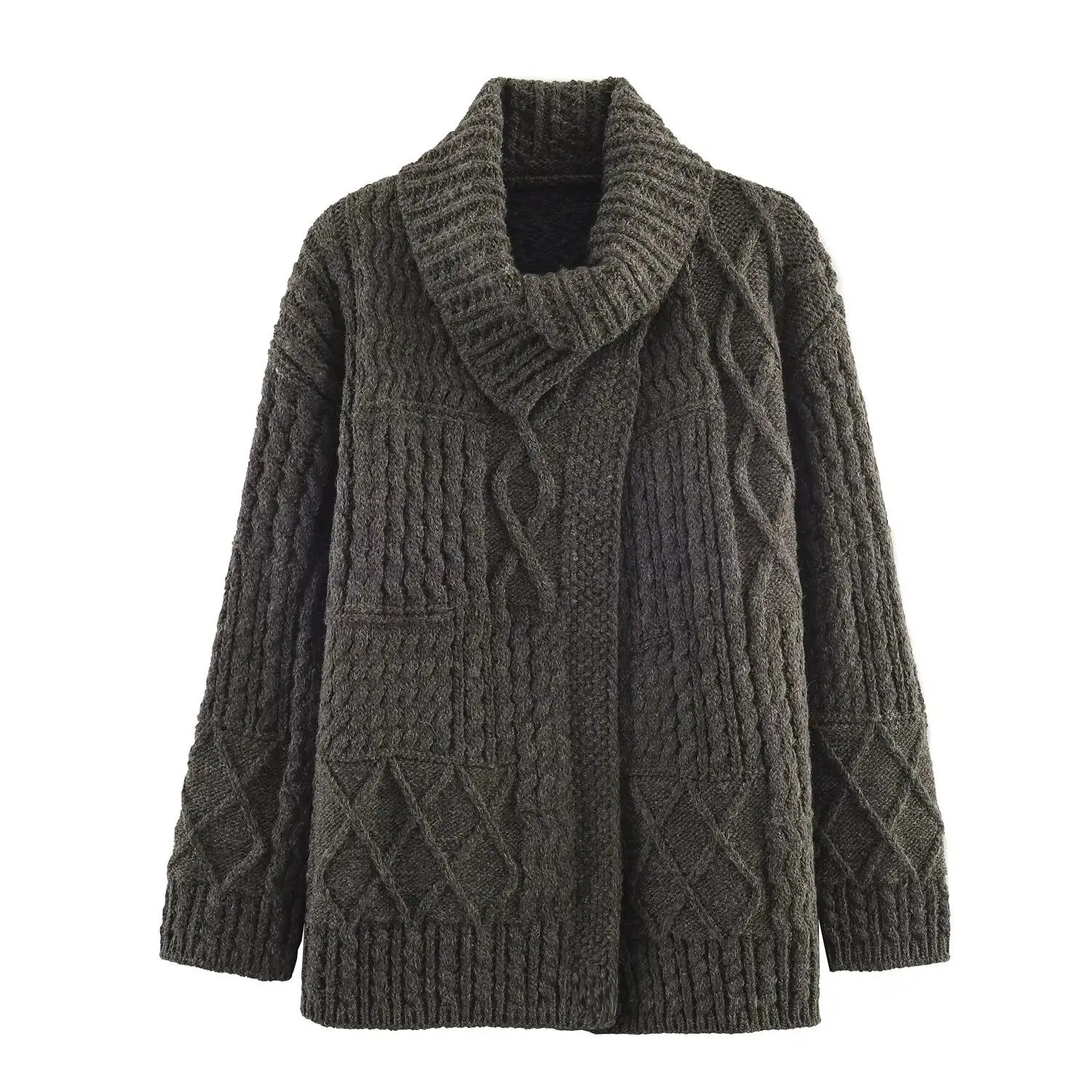 

Retro twist sweater asymmetric lapel knitted cardigan for women Korean style lazy versatile coat autumn and winter for women