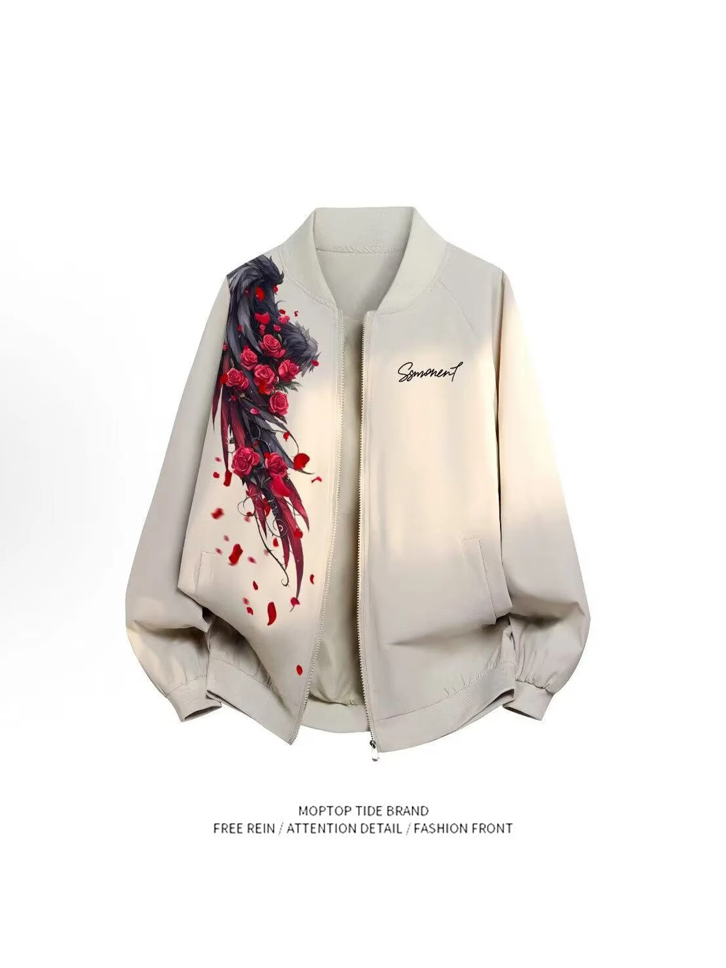 

Мужская бейсбольная куртка Mr. WH в американском ретро-стиле с принтом роз, весенне-осенняя, свободного кроя, с отложным воротником, модная, из полиэстера, в стиле Гонконг.