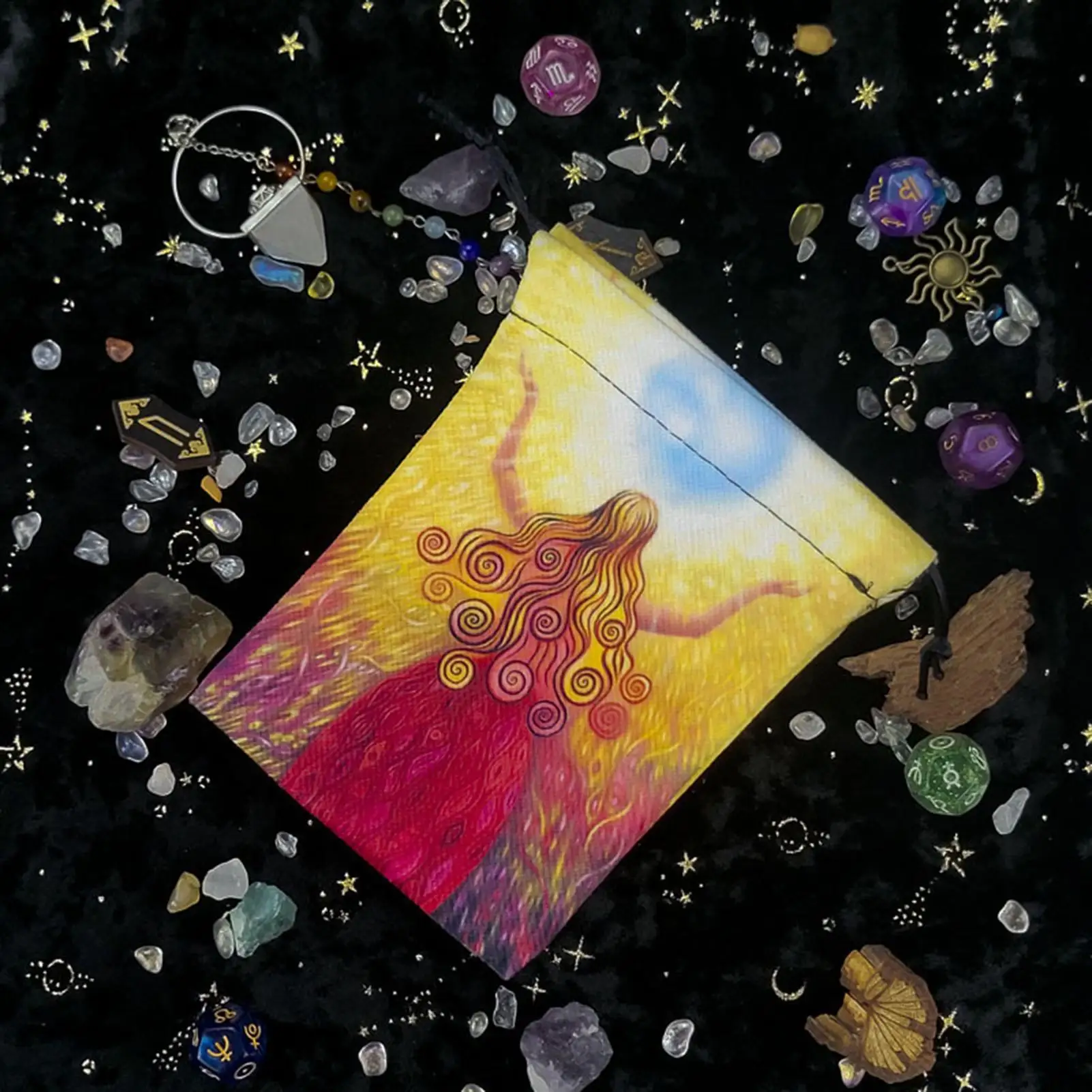 Tarot Card Holder Double Sided Print Velvet Jewelry Pouch Tarot Card Storage Bag with Drawstring Storage Bags Jewelry Pouch Bags