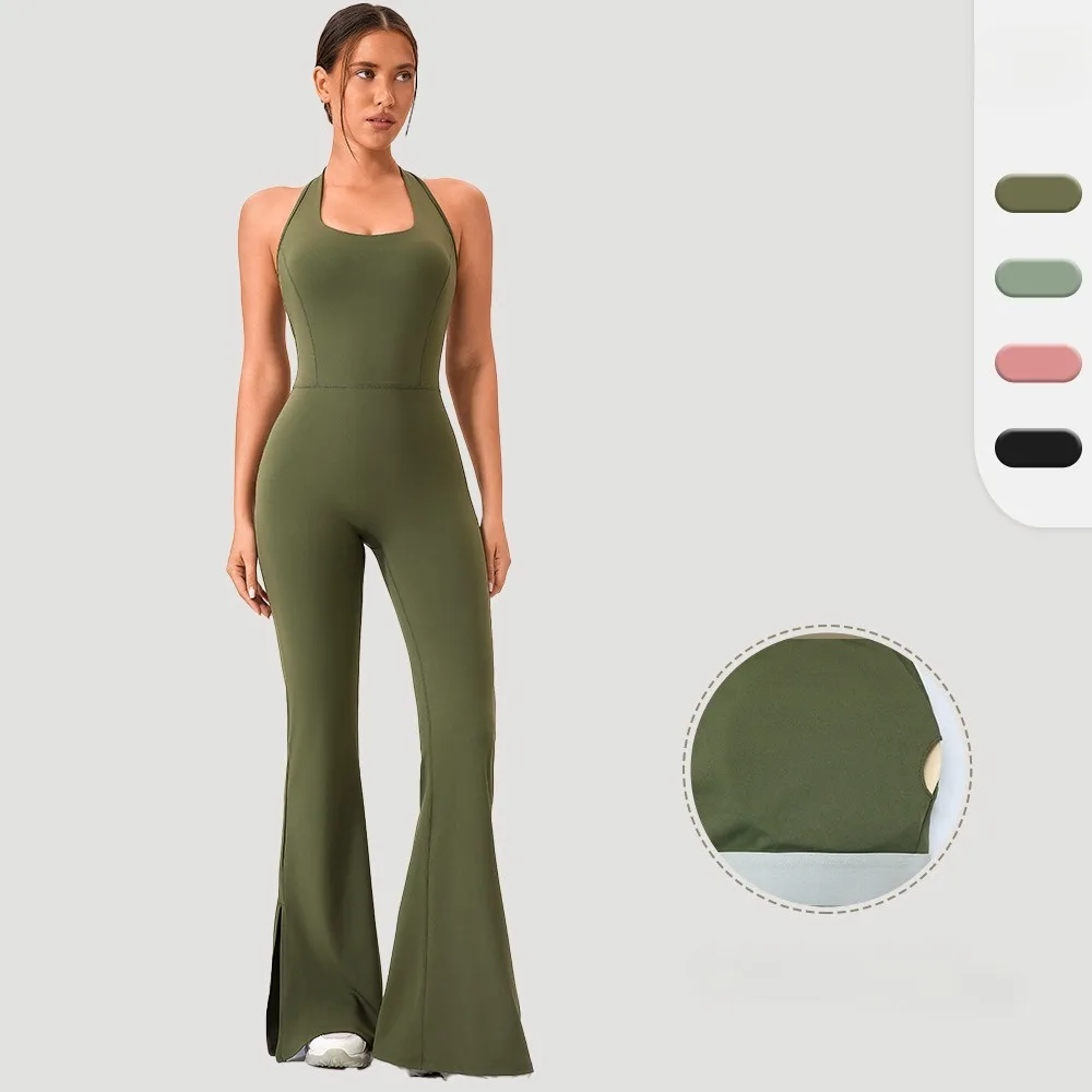 

European and American Yoga Suits, One-piece Bell-bottom Pants, Women's Dance Fitness Suits, Sports Running Jumpsuits