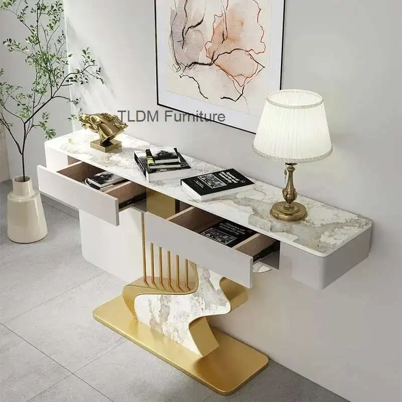 

Semi-circular Slate Console Tables for Living Room Modern Creative Fashion Wall Hall Porch Decorative Cabinet Entrance Furniture