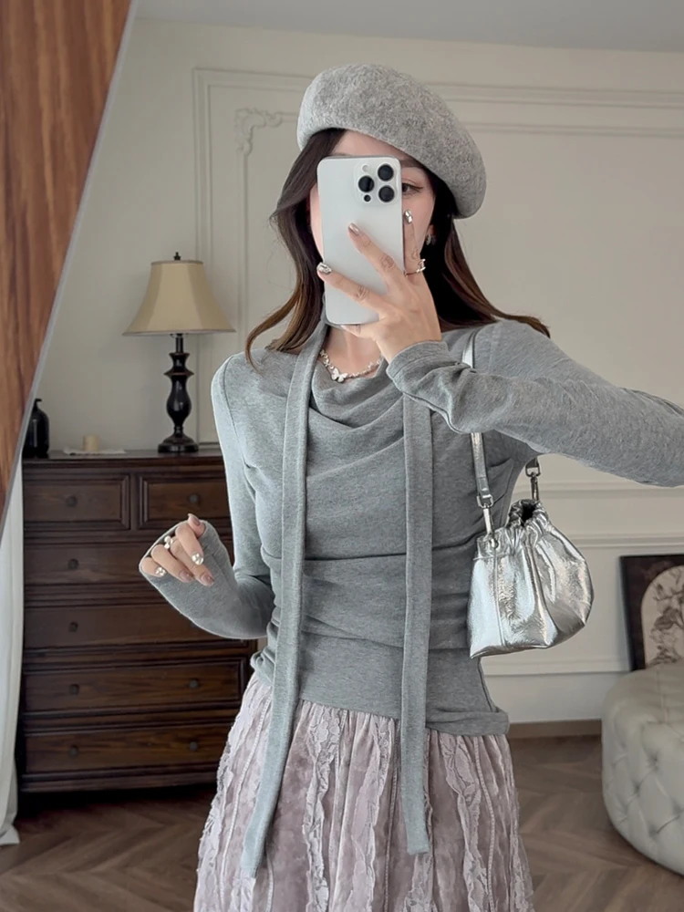 

Zhang ei ey Sa Knitted Base Layer Top Women's Slim Fit Korean Sle Cotton Blend Long Sve round Ne Pullover