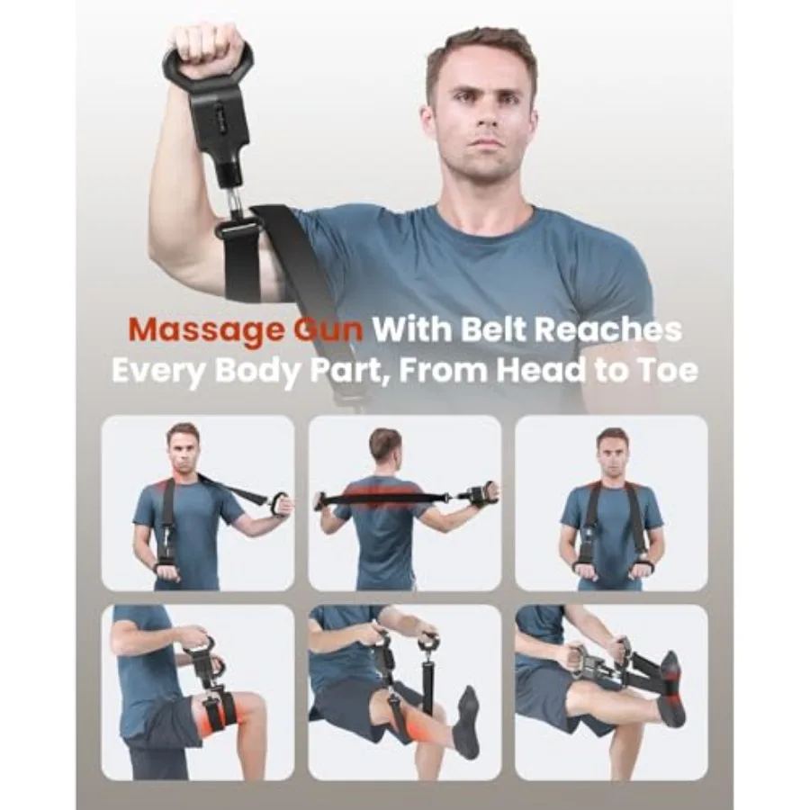 Massage Gun with Massage Strap for Hard to Reach Areas Dual-Mode Percussion Compression Massager in Black Lightweight Ergonomic