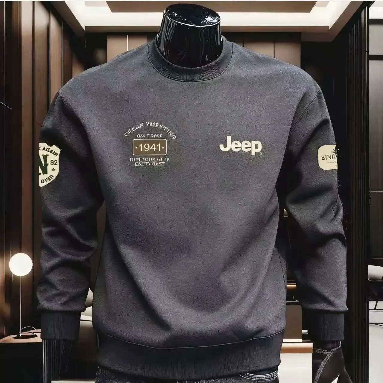 Nouveau sweat-shirt épais à manches longues pour hommes de la marque Jeep, haut imprimé polyvalent à
