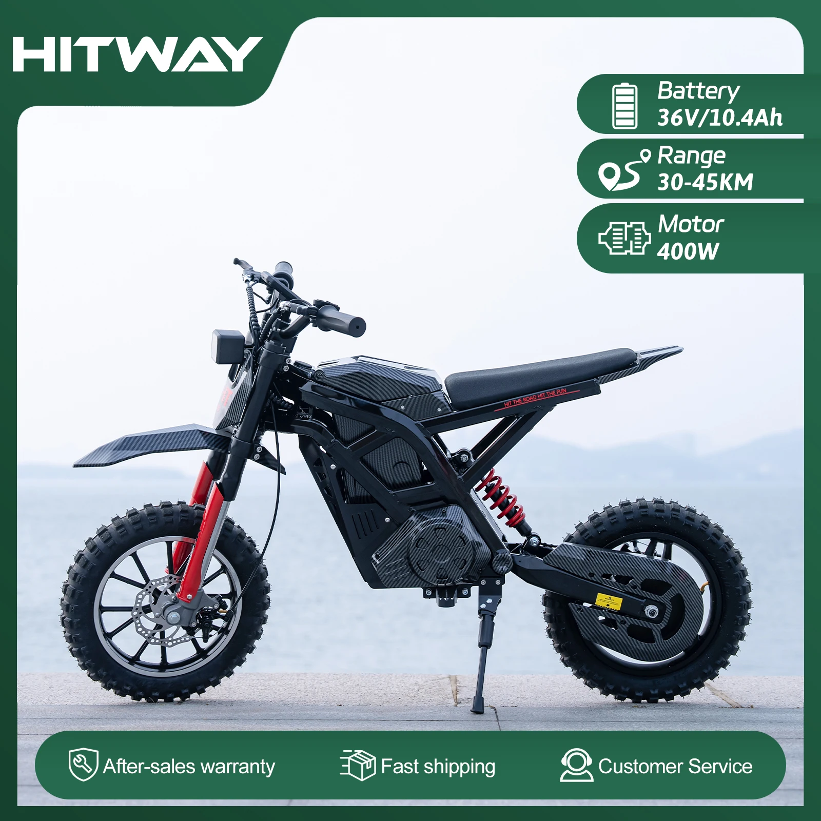 HITWAY Elektrisches Kindermotorrad HT100, 36V 10,4Ah Lithium-Ionen-Akku, 400W Motor, Drei Geschwindigkeitsstufen: 10/15/25 km/h, Reichweite 45 km