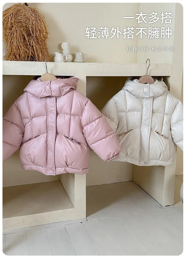 2026 Herbst Winter Kinder Daunenjacke für große Mädchen, modisch, einfarbig, dick, warm, mit Kapuze, Kinderjacke mit Baumwollpolsterung. – Detail 4