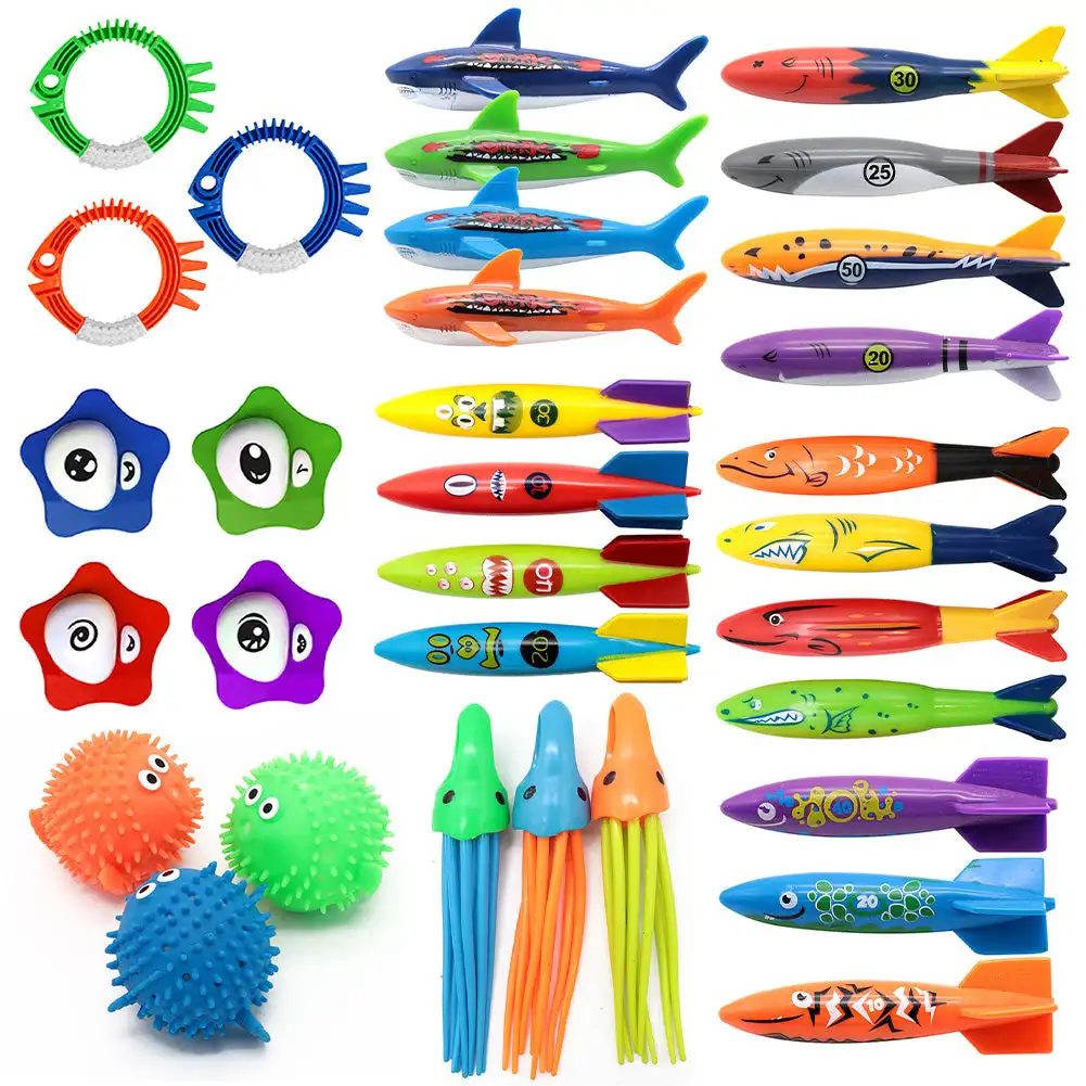 Children's Pool Diving Toy Submersible Torpedo Treasure Hunt Water Toy Swimming Training Tool Summer Outdoor Water Gift Set