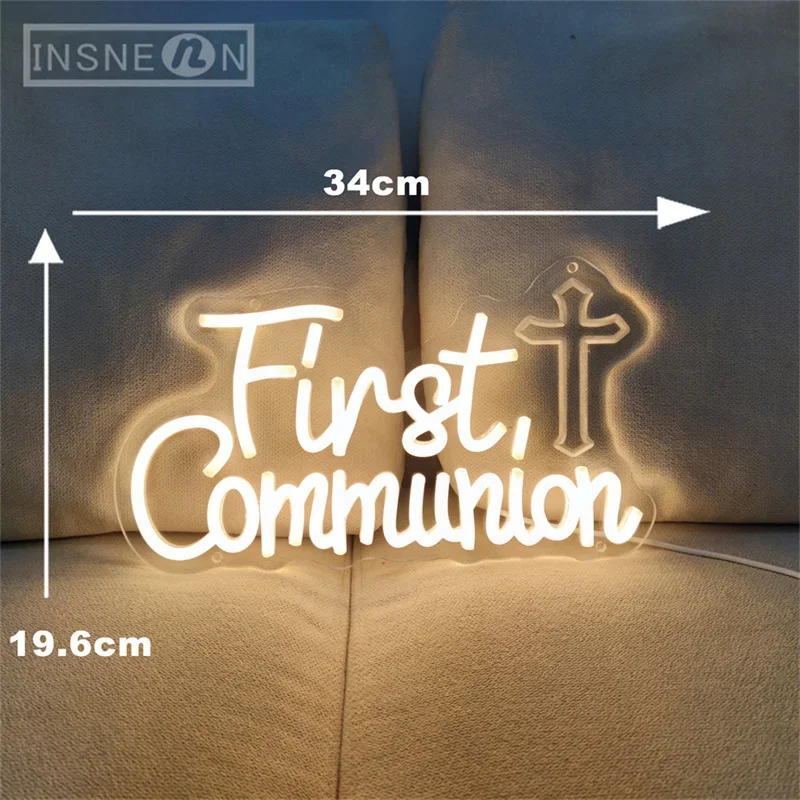 First Communion Neon Sign 3D Engraving Wall Decor LED Neon Sign Lights for Party Home Neon Lighting Sign Baptism Decoration Gift