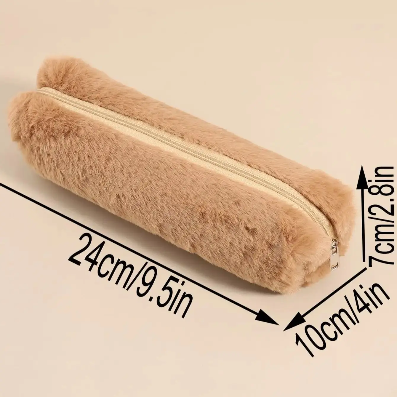 1PC Simple Solid Color Long Plush Cosmetic  Bag, Portable Daily Small Items Makeup  Lipstick Storage Organize Bag