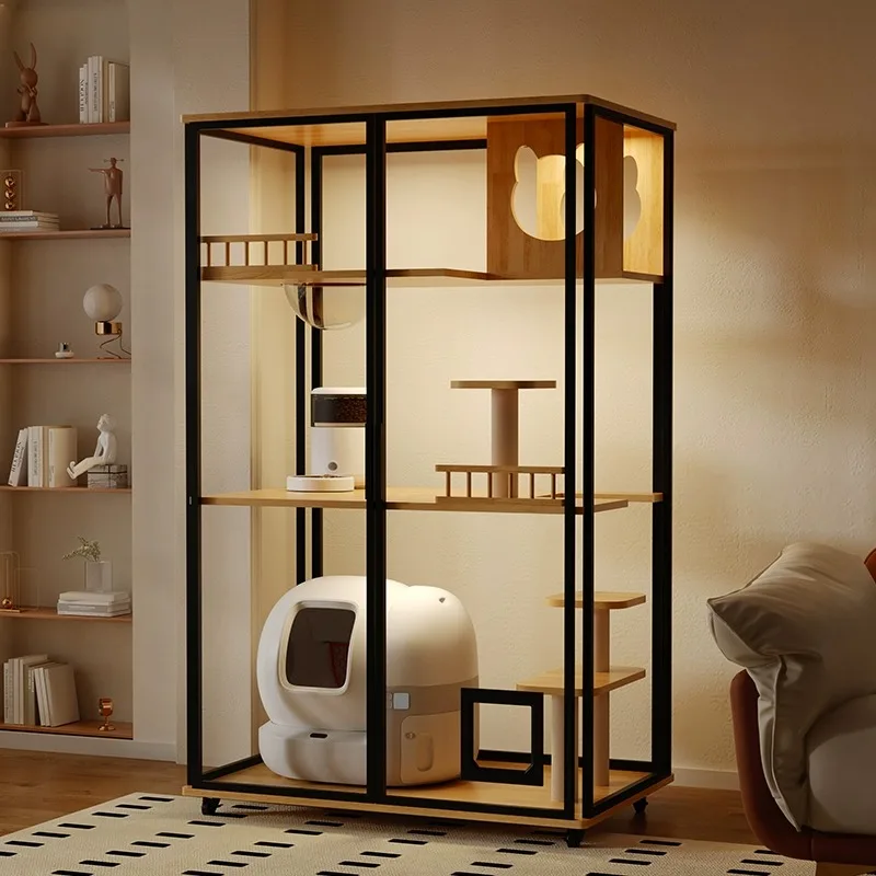 カスタマイズ可能な大型パノラマ自動猫ボックスLED多頭飼い猫ヴィラバルコニーガラスキャットルーム広々空間ケージ