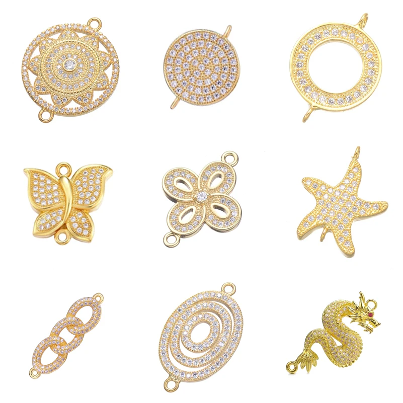 

Juya DIY Women Bracelet Necklace Earring Making Accessories Micro Pave Zircon Decorative Animal Flower Connector Charms Supplies