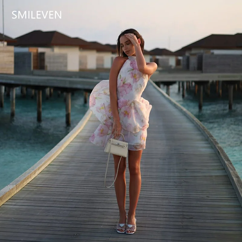 

Smileven Stunning Flower A-line Luxury Short Evening Dress Strapless Sleeveless Sexy Prom Gowns Party Dress Customized 2025