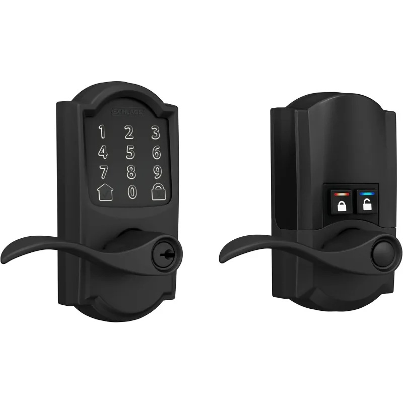 FE789WB CAM 622 Acc Encode WiFi Accent Lever Smart Lock, Keyless Entry Touchscreen Door Lock with Camelot Trim, Matte Black