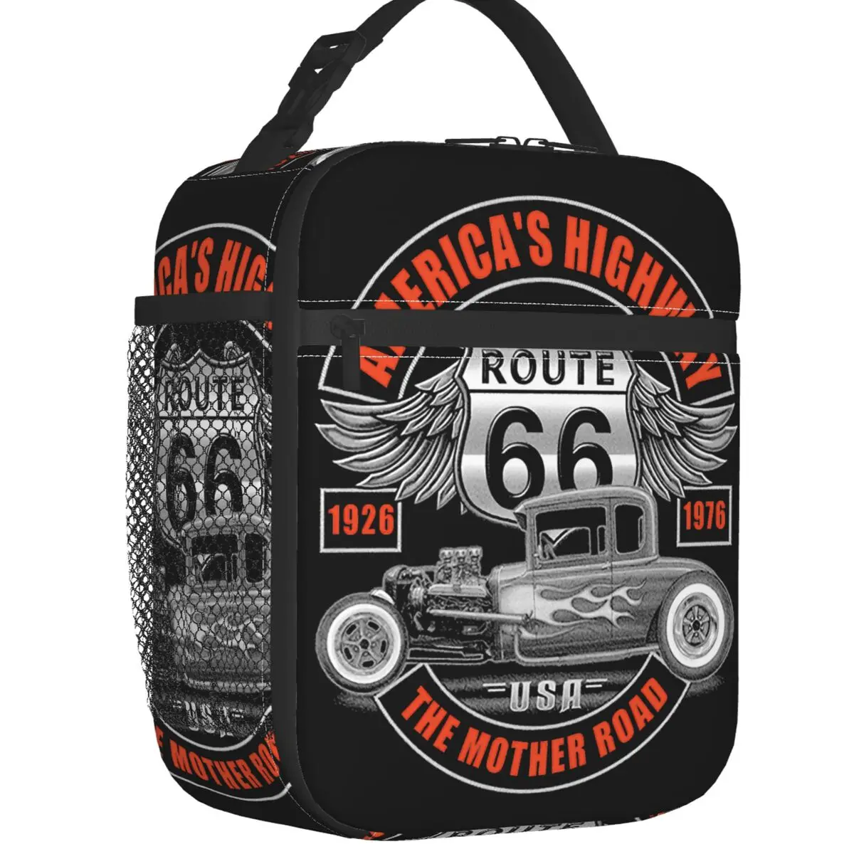 Route 66 Portable Lunch Boxes for Women Leakproof America Highway Mother Road Thermal Cooler Food Insulated Lunch Bag Office