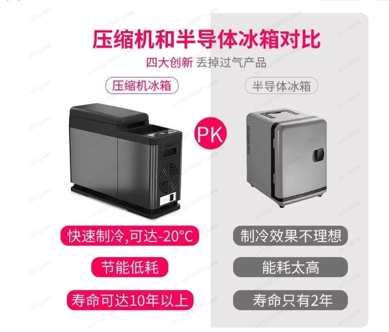 Central Armrest Car Fridge with Compressor, Mini Portable Freezer Cooler for Car & Home Use, 2 in 1 Storage Box Refrigerator