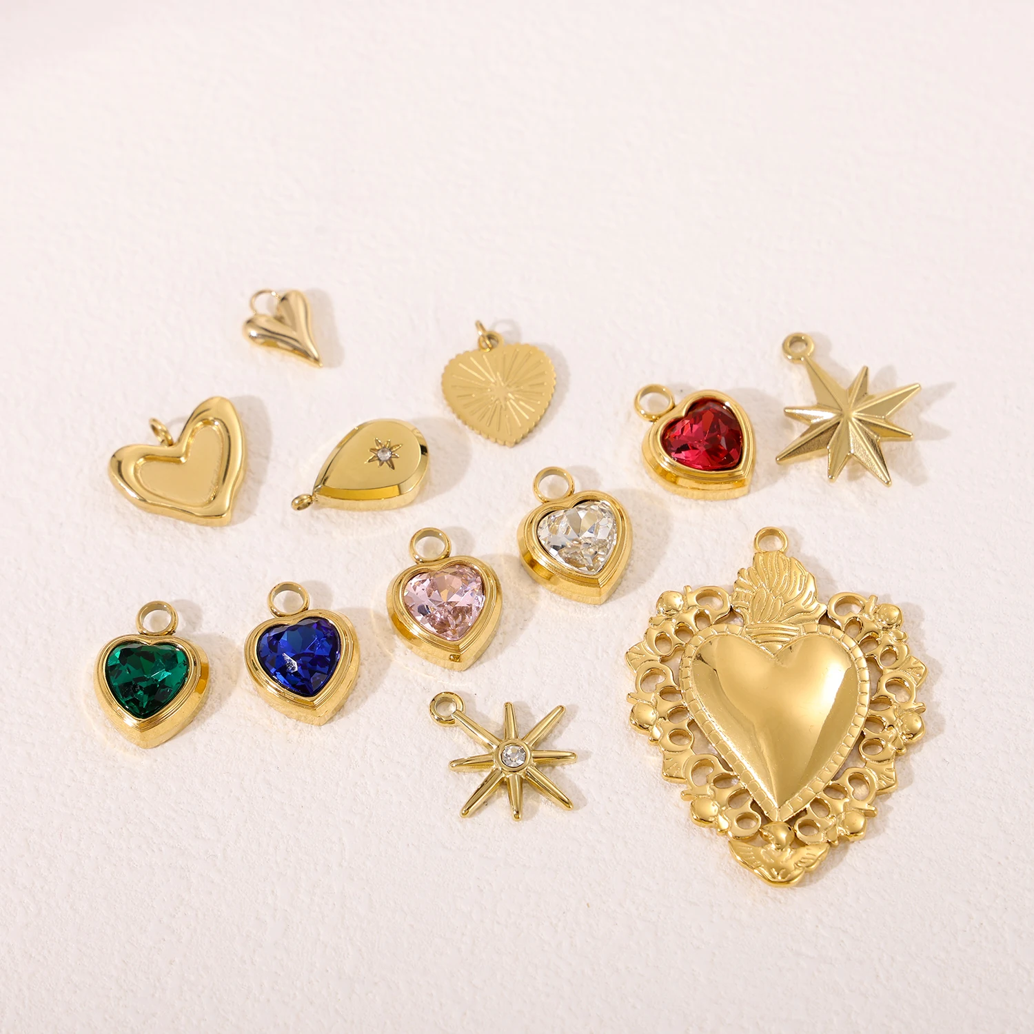 CARLIDANA Colorful 18K Gold Plated Stainless Steel Gold Plated Crystal Heart Love Charms For Jewelry Making Jewelry Pendants