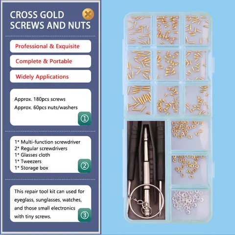 안경 선글라스 수리 키트 도구 안경 너트 코 패드 광학 수리 도구 부품 모듬 키트