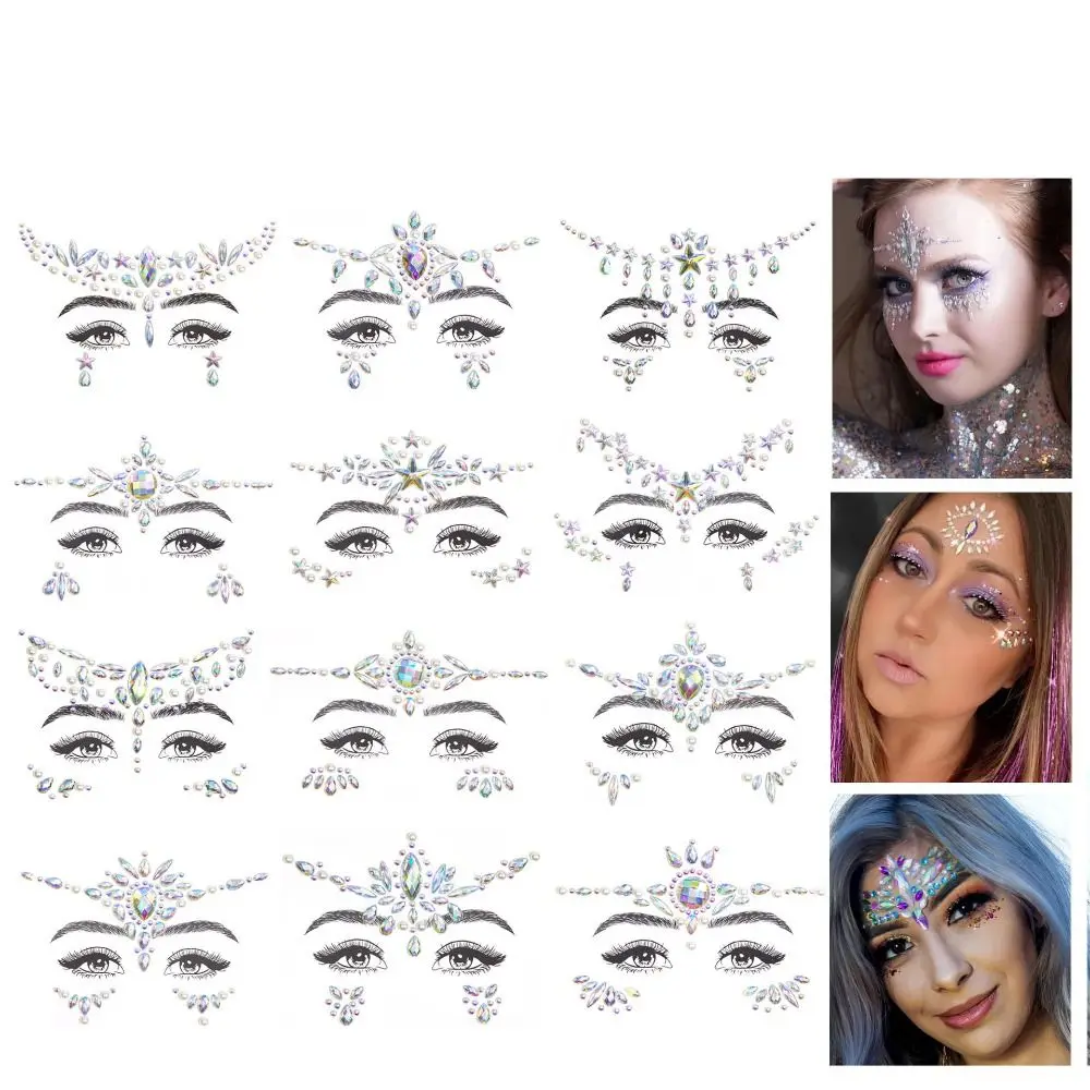 

3D Rhinestones Tattoo Stickers Face Temporary Tattoos Fake Tattoo for Woman Party Jewelys Girls