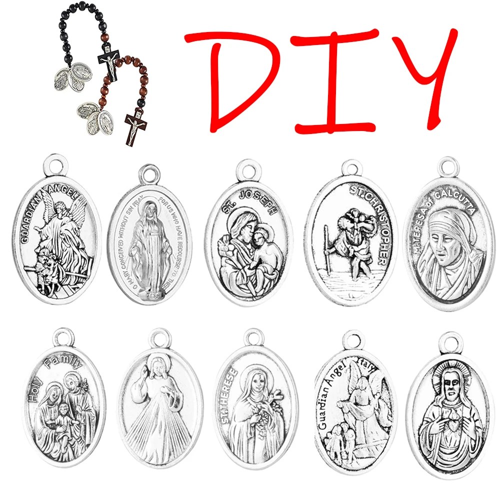 10Pcs DIY Rosary Religious Medal Saint Christopher Joseph Michael Holy Family Calcutta Therese Medalla Milagrosa Charm Pendants