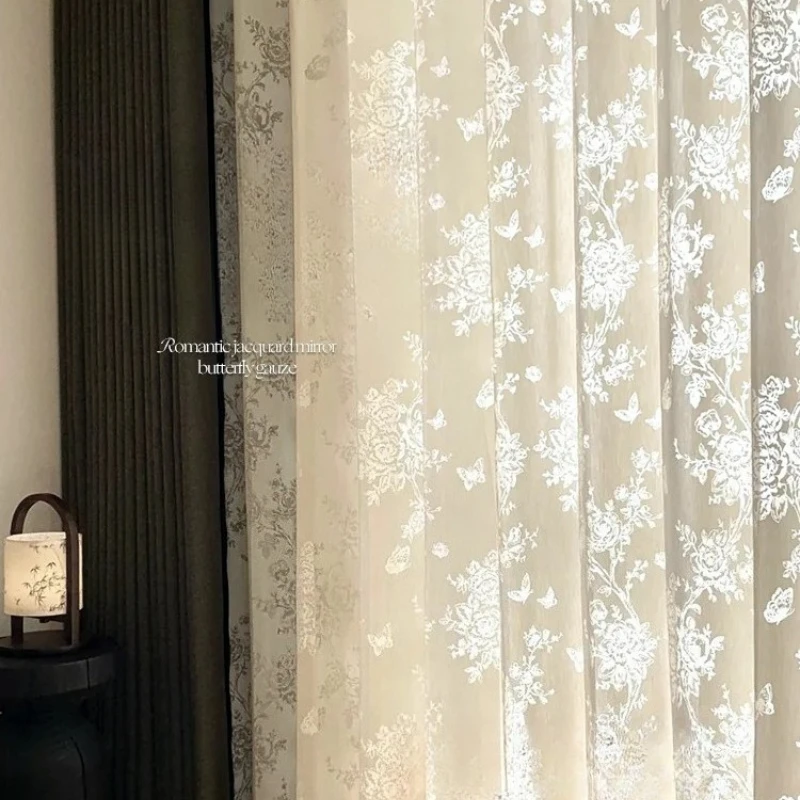 French Pastoral Style Decorative Window Screen Butterfly Yarn Sunshade Household Cloth Bedroom Easy Installation Hook Curtains