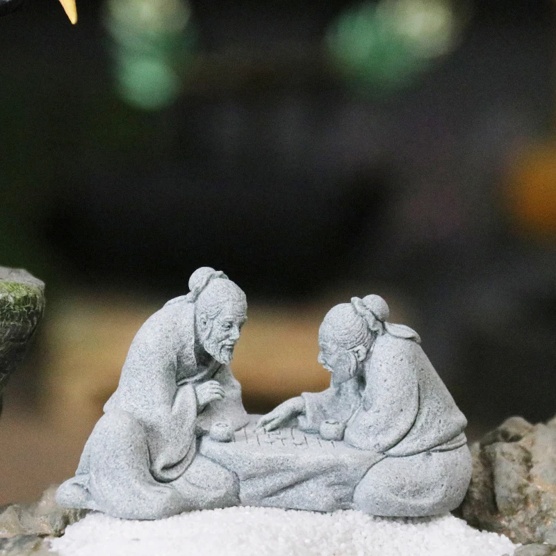 【New】Chinese Elder Playing Chess Statues Miniature Landscape Decoration Miniature People Bonsai Rockery Aquariums Ornaments