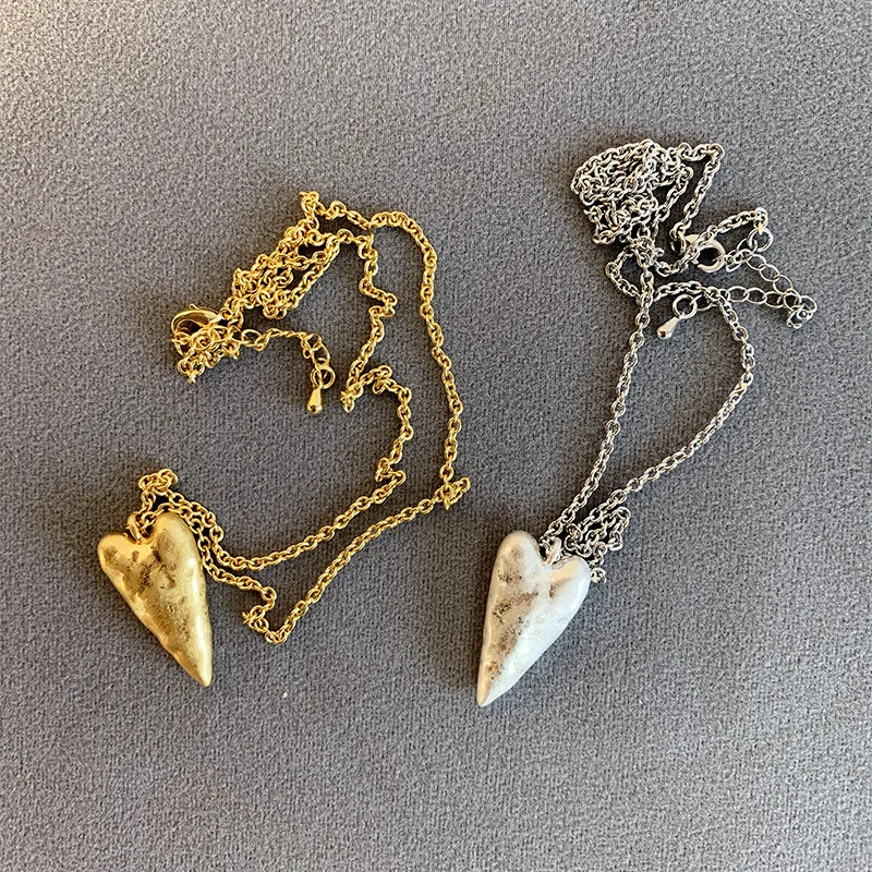 Vintage Heart Brass Gold Plated Silver Women Ladies Pendant Dangle Drop Hoop Earring Choker Charm Chain Necklace Fashion Jewelry