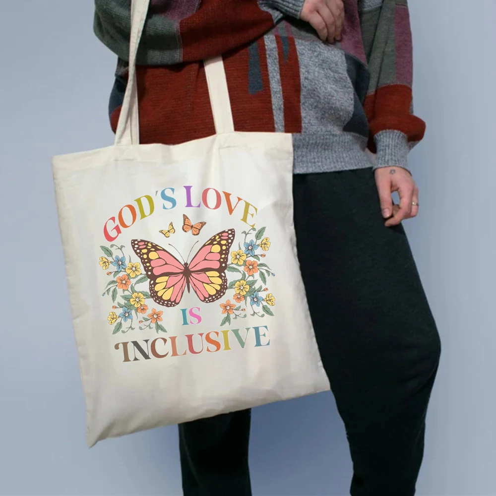 Sacolas de lona para mulheres, o amor de Deus é inclusivo, Lgbtq Pride Ally, Bolsas cristãs, Bolsas do mês do orgulho lésbico, Super fofo