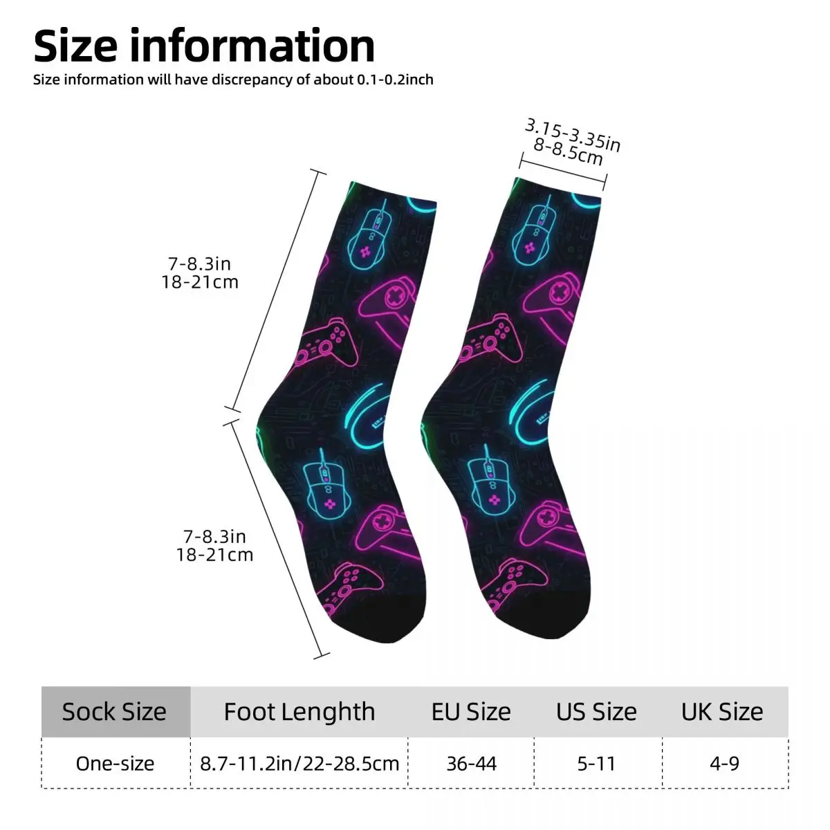 All Seasons Crew Stockings Gaming Machine Neon Colorful Socks Crazy Hip Hop Long Socks for Men Women Valentine's Day Gifts