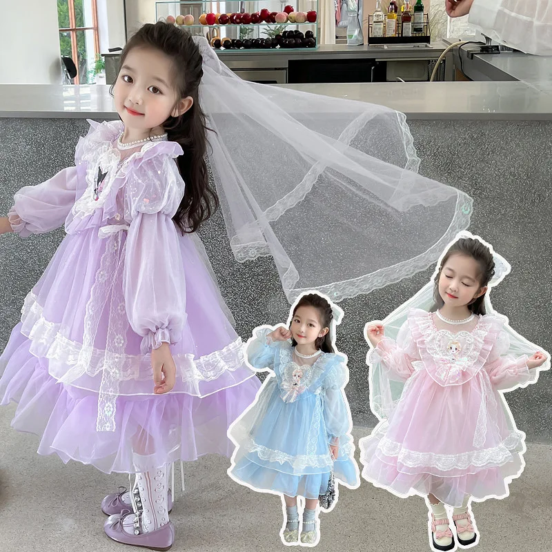 Girl's Autumn New Elsa Princess Dress 2024 Children's Lolita Sweet Kuromi Cloak Dress Halloween Cosplay Costume Birthday Gift