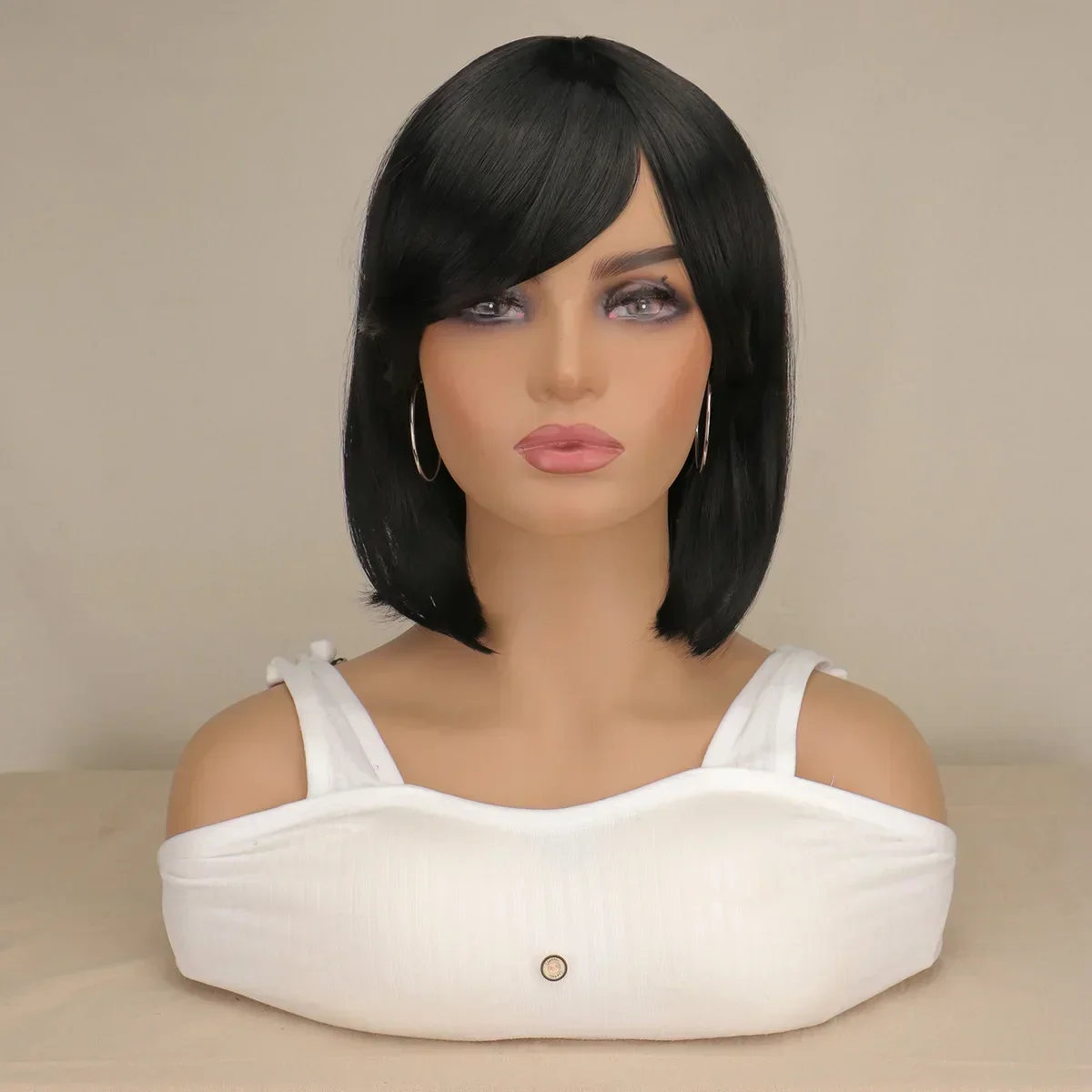 Black Short Straight Bob Wig with Bangs, for Women Girls, Heat Resistant Synthetic Fiber, Daily Use Costume Cosplay Party Hair