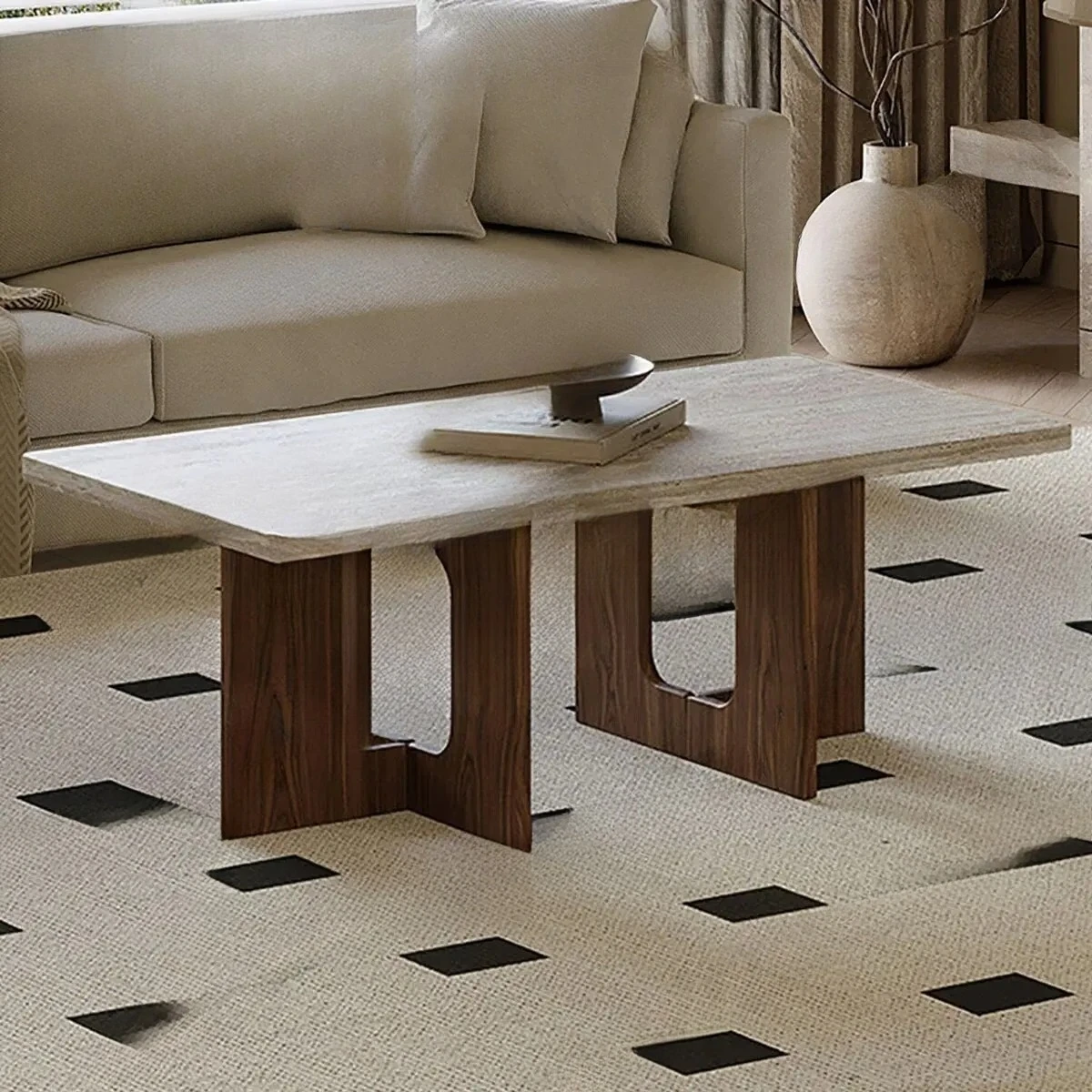 Wabi Sandy Wind Solid Wood Living Room Rectangular Table Retro Minimalist Coffee Table