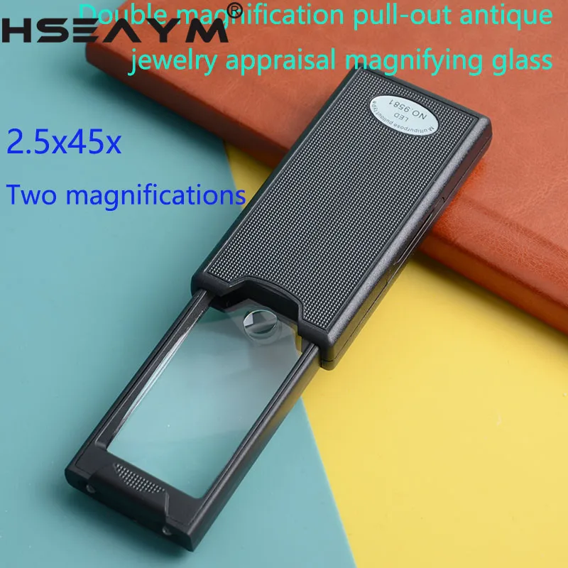 2.5X 45X LED Pull Out Handheld Jewelry Magnifier Magnifying Glass Loupe for Reading Close Observation Repairing Loupe