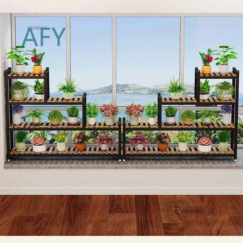 Commercial Creative Plant Shelves for Balcony for Solid Wood Three-Tier Large Plant Stand for Modern Stepped Minimalist Shelf