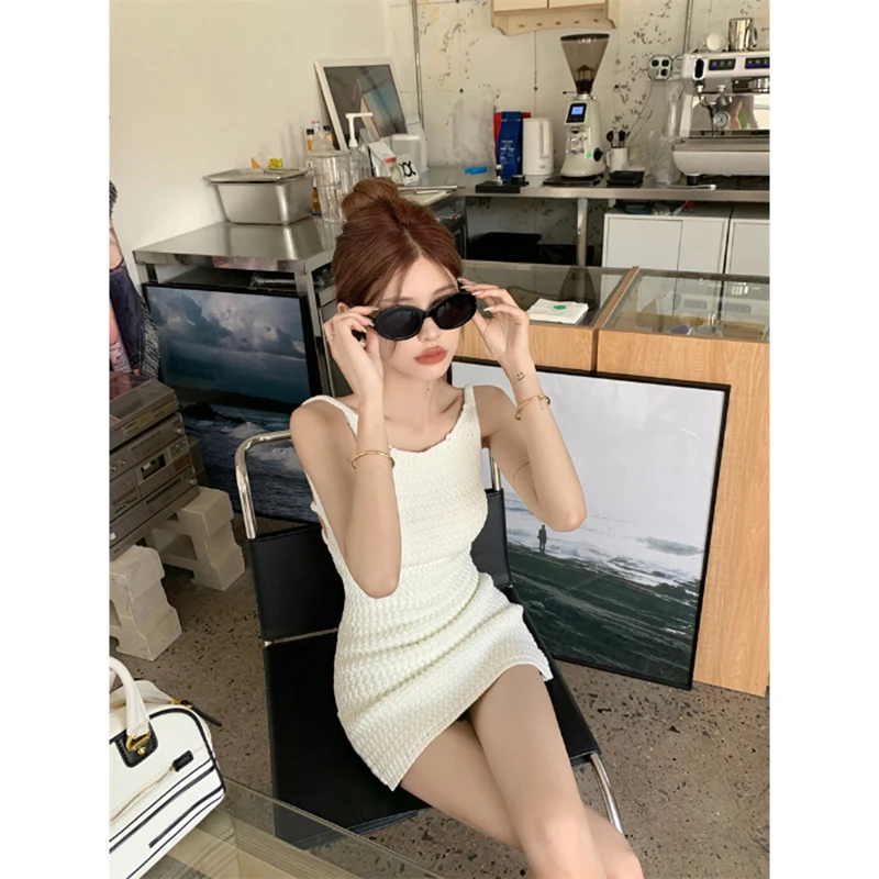 White Backless Dresses Women Knitted Hotsweet Chic Sheath Mini Dress Wrap Skirt Short Skirt Sexy Dress For Beach Vacation