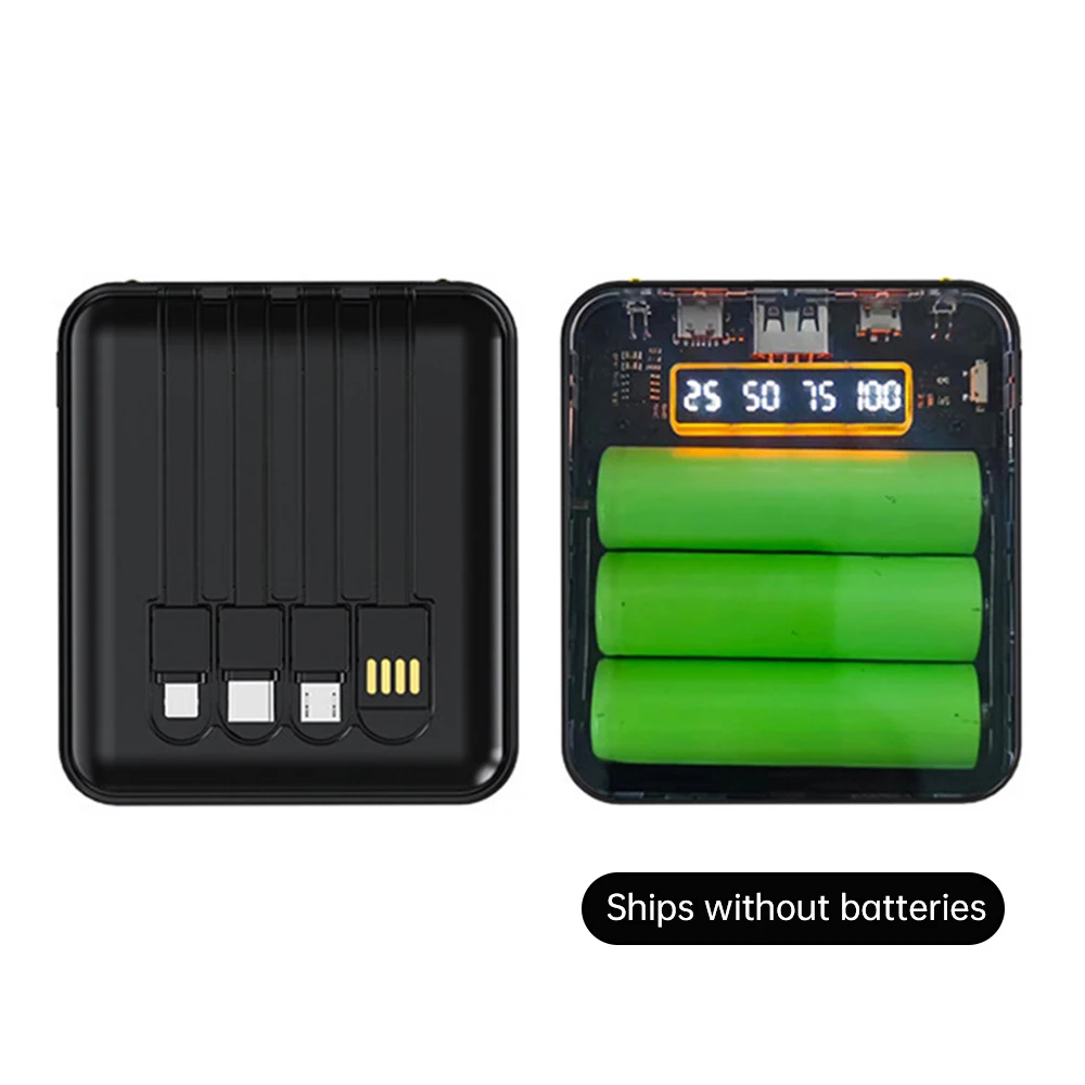 

Detachable 3x18650 Battery Power Banks Box with Quick Charging Cable DIY Charging Treasure No Soldering with Digital Display