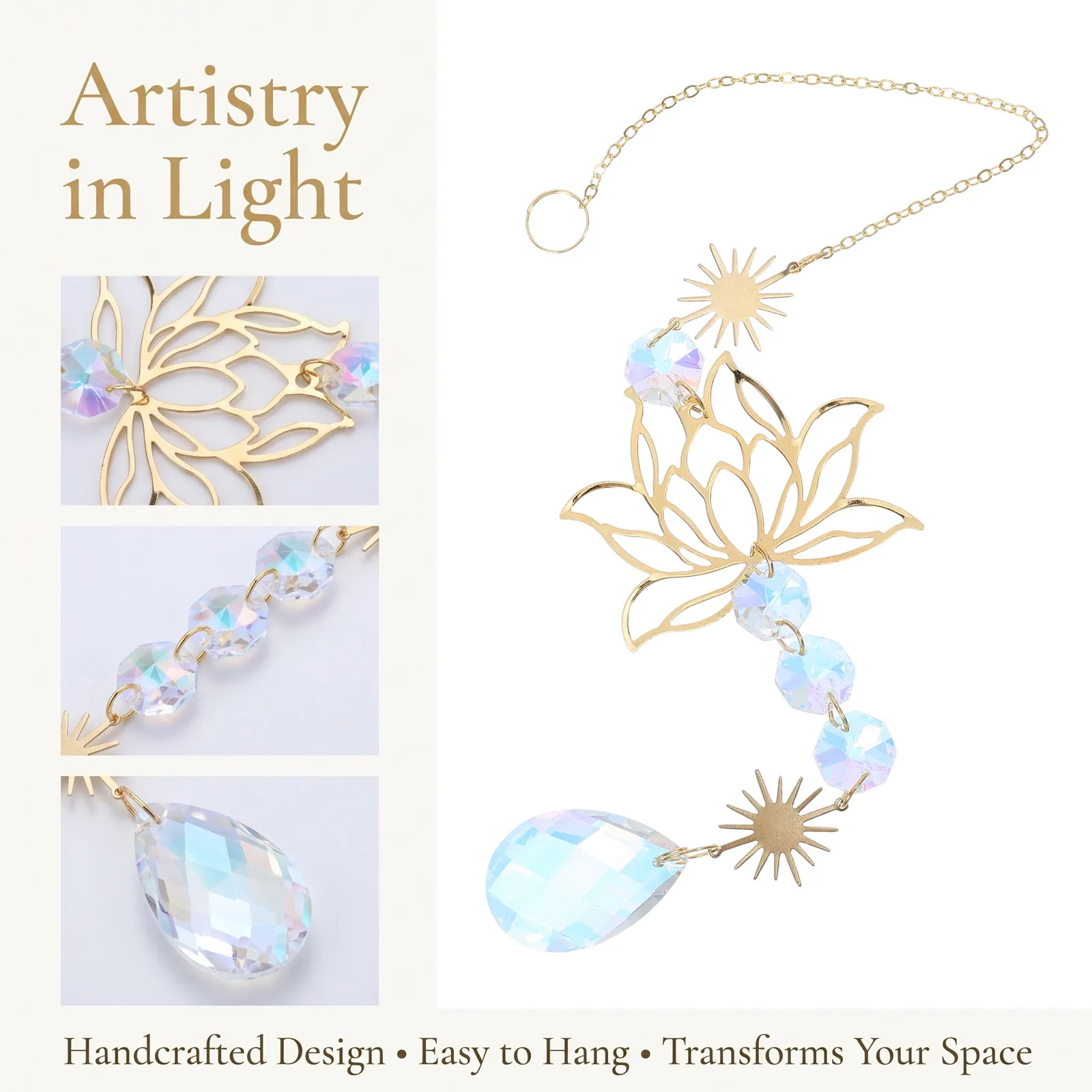 2Pcs Crystal Lotus Flower Sun Catcher Pendant Elegant Prism Ornament Rainbow Light Maker for Home Balcony Bedroom Wedding