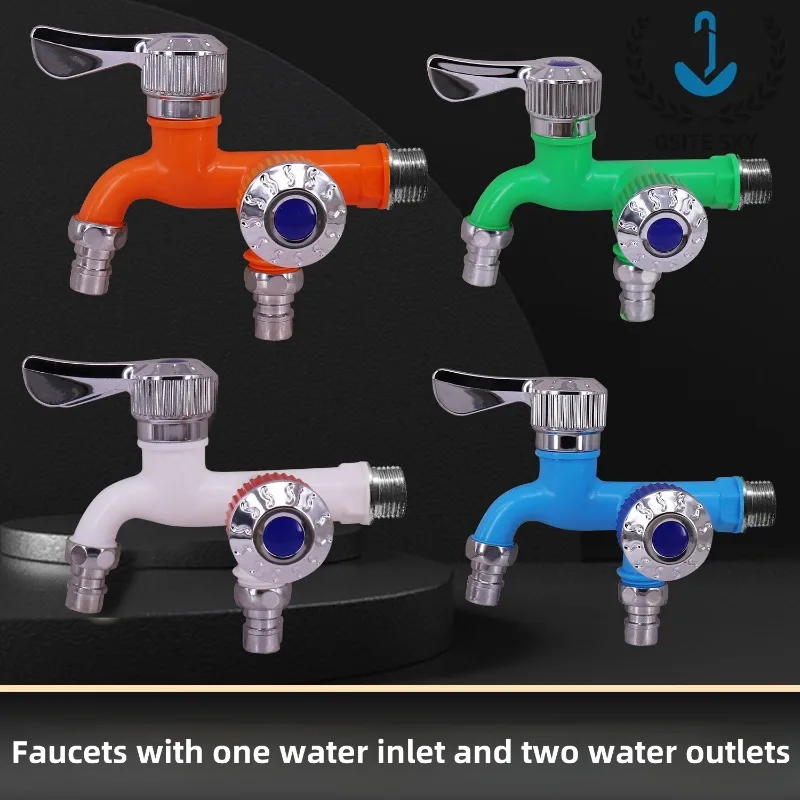 

Faucet Double Outlet Dual Control Water Tap Home Bathroom Hose Irrigation Fitting Plastic Connector 1/2" Universal Interface