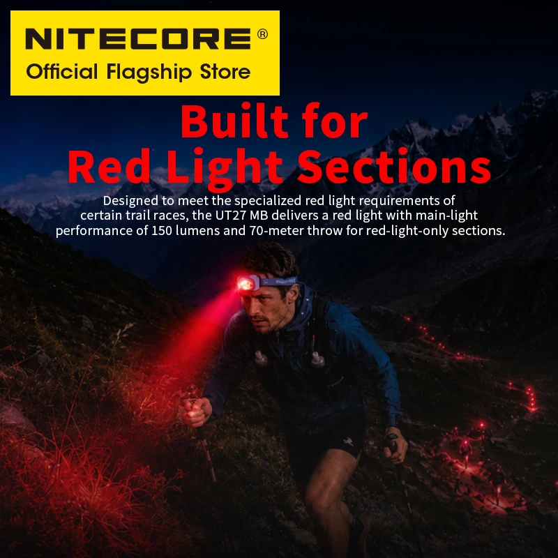 NITECORE UT27 MB Trail Running Headlamp Red lllumination Four Light Sources 800 Lumens Headlight, HLB1500 Li-ion Battery