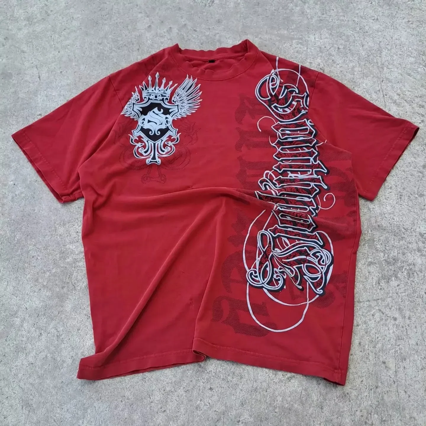 Southpole Y2K Vintage katoenen grafisch T-shirt, oversized unisex T-shirt met gotische print, streetwear, retro zacht shirt voor heren