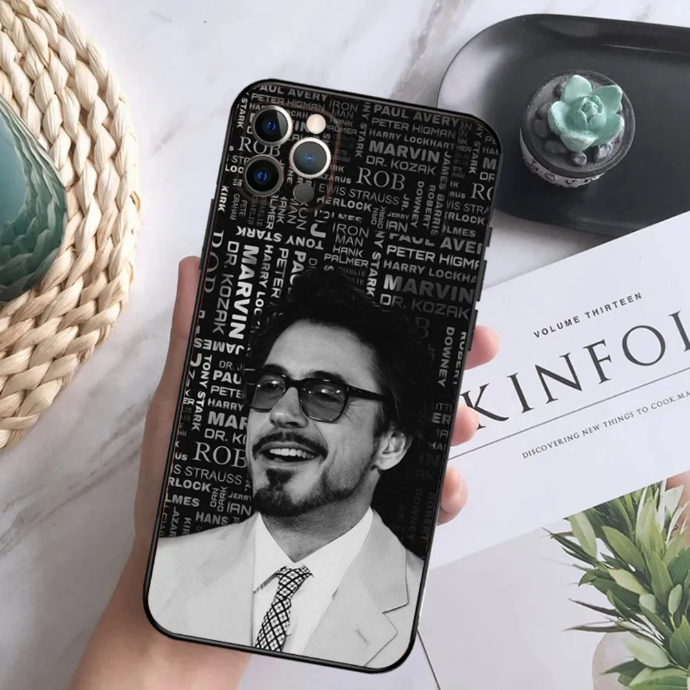 R-Robert J-John Downey Jr Phone Case For iPhone15,14,13,12 Mini 11 Pro XR,X,XS,MAX 6S,7,8 Plus Silicone Cover Soft Black